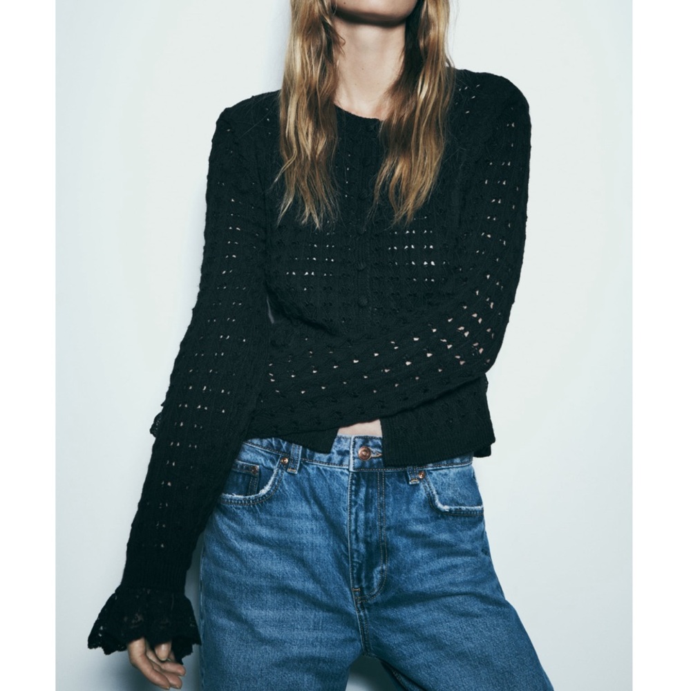 Zara knit with lace details black cardigan XS - Picture 1 of 5